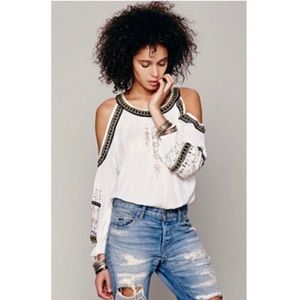 NWT Free people white embellished open shoulder top